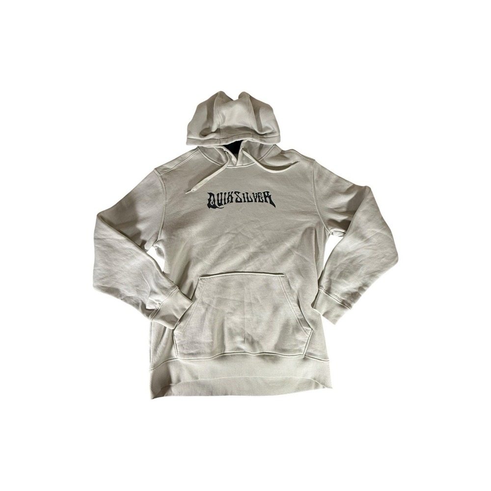 VINTAGE Quiksilver Hoodie Youth Extra Large Beige Spellout Logo Boys